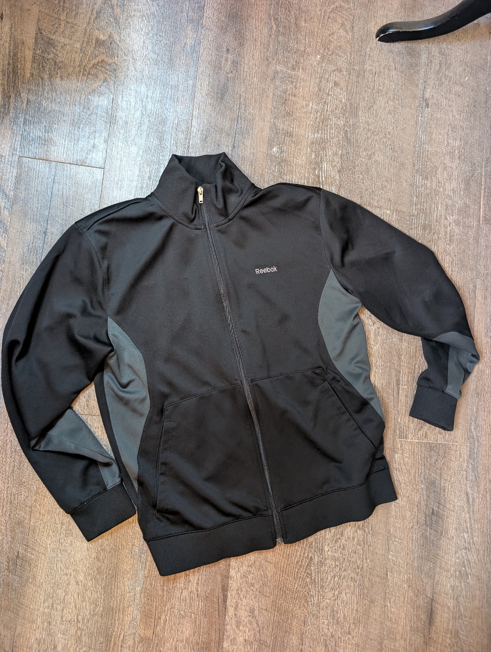 Reebok Black Track Jacket; Lightweight Full Zip Sweatshirt